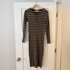 Tea n Rose Olive Green Striped Midi Dress